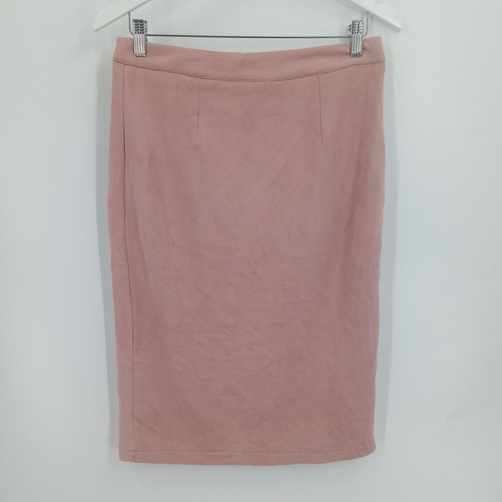 Lulus Womens Dusty Rose Pink Faux Suede Pencil Midi Skirt Size Medium